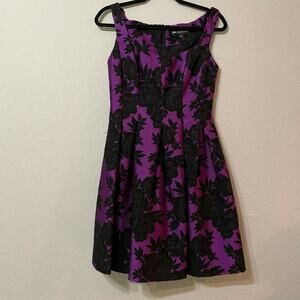 Jill Stuart Purple Floral Jacquard A Line Dress Womens 4 Sleeveless Mini Formal